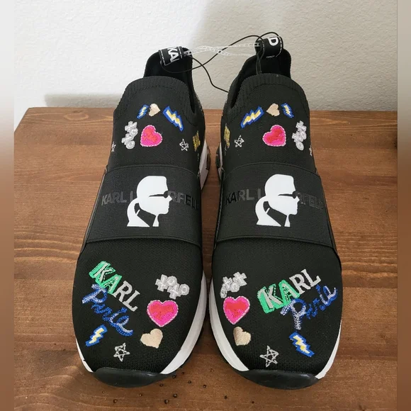 Karl LagerfeldMattia Logo Embroidered Stretch Knit Sneakers Black NWOB - Picture 2 of 5